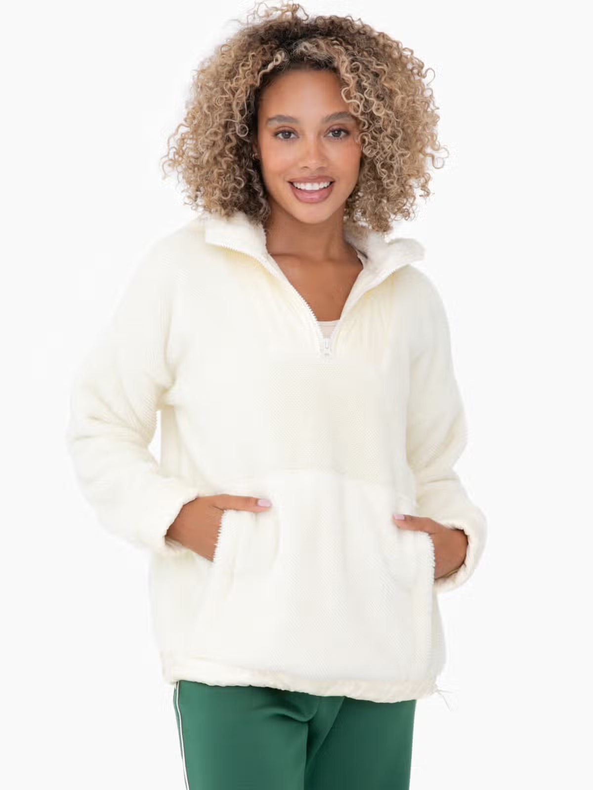 Plush Faux Fur Half Zip Pullover Hoodie