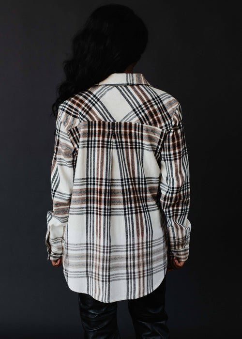 Plaid Flannel in Cream, Brown & Black