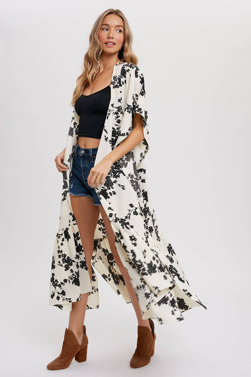 FLORAL PRINT MAXI KIMONO