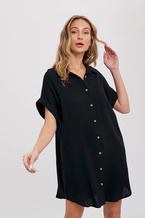 BUTTON UP SHIRT DRESS WITH POCKET