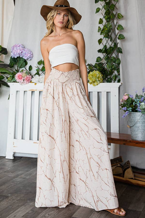 Smocked Waist Band Wide Leg Maxi Pants