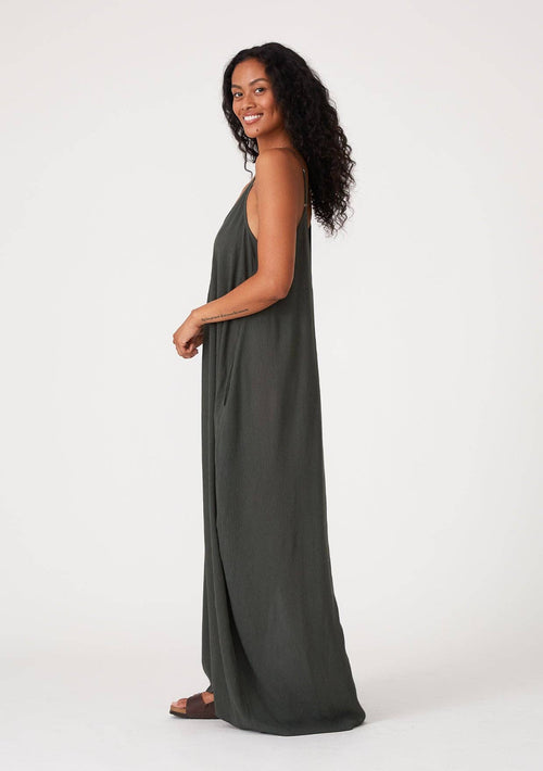 Crinkled Rayon Gauze Sleeveless V-Neck Maxi Dress