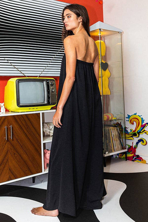 Black Strapless Flowy Jumpsuit