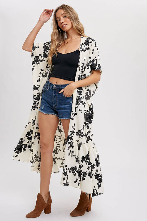 FLORAL PRINT MAXI KIMONO