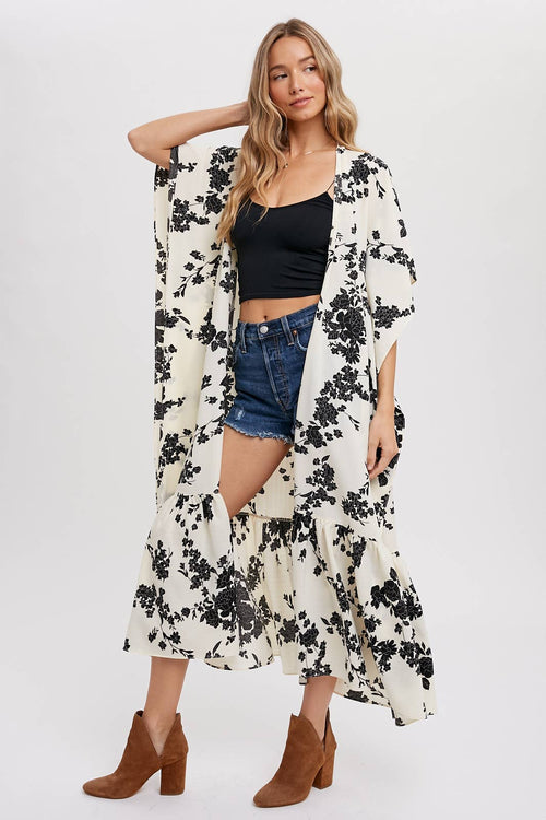 FLORAL PRINT MAXI KIMONO