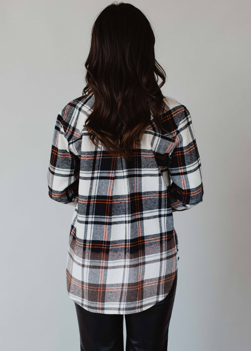 Black, Cream & Orange Plaid Flannel