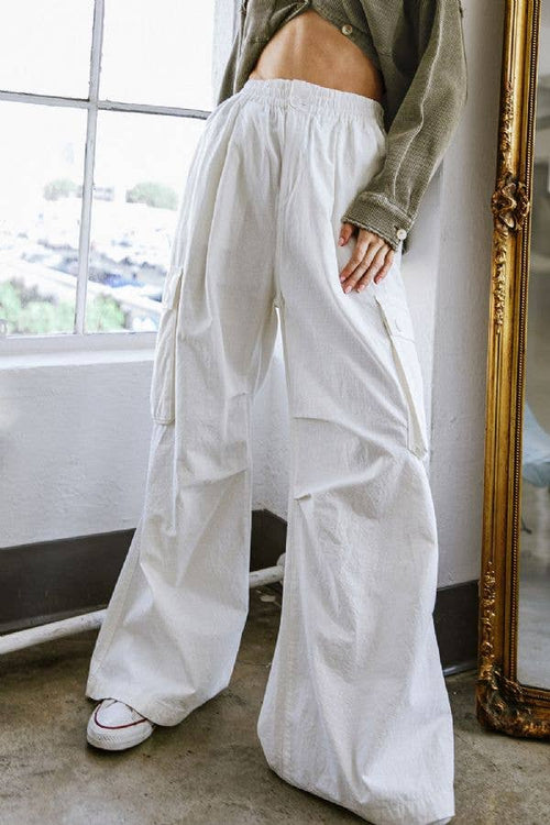 Woven White Cargo Pant