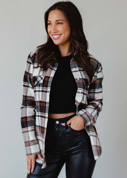 Black, Cream & Orange Plaid Flannel