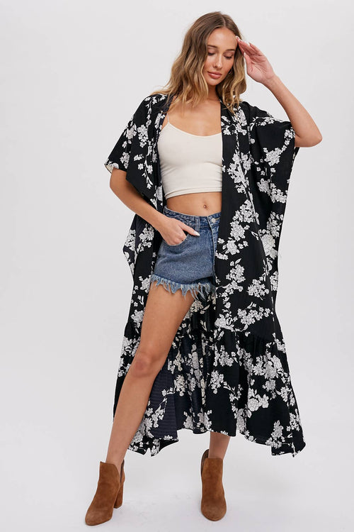 FLORAL PRINT MAXI KIMONO