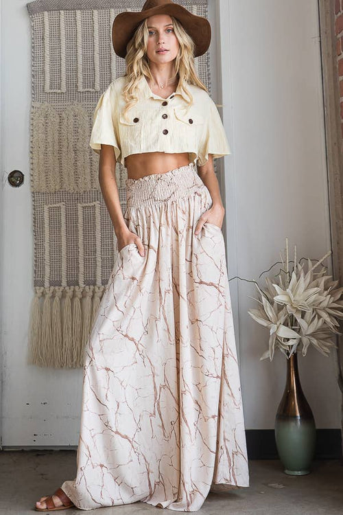 Smocked Waist Band Wide Leg Maxi Pants