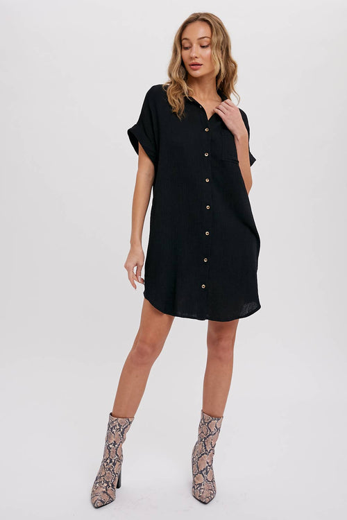 BUTTON UP SHIRT DRESS WITH POCKET