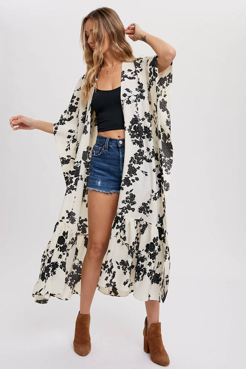 FLORAL PRINT MAXI KIMONO