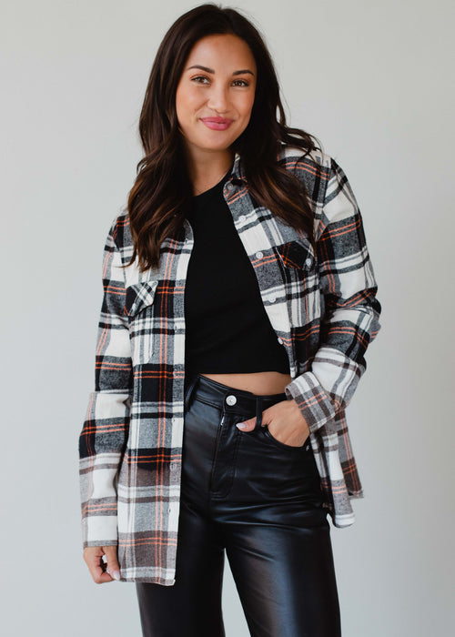 Black, Cream & Orange Plaid Flannel