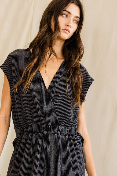 Open Front Wide Leg Textured Jumpsuit