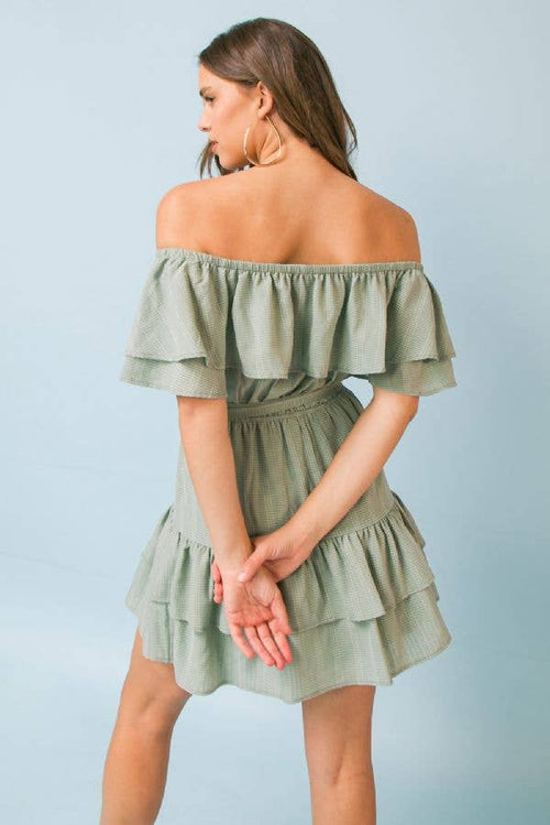 Sage Woven Off the Shoulder Dress