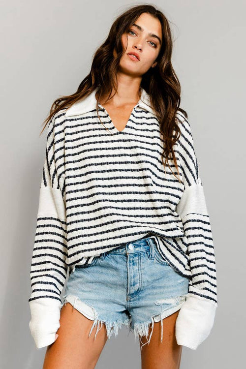 Collared Neck Stripe Top