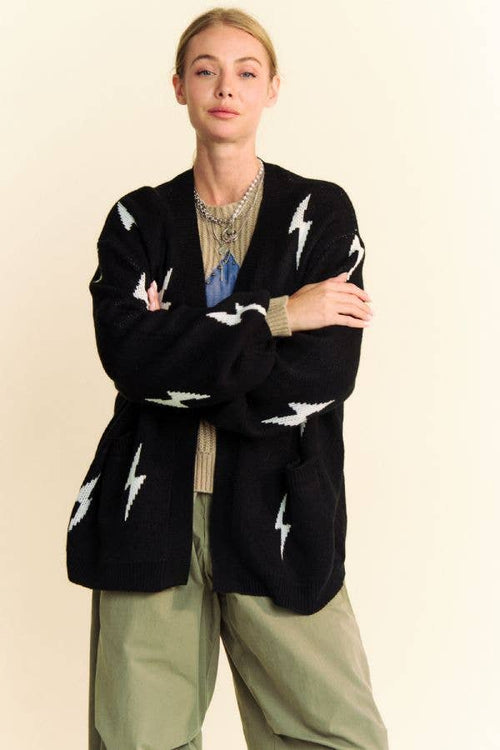 LIGHTNING BOLT OVERSIZED OPEN SWEATER CARDIGAN