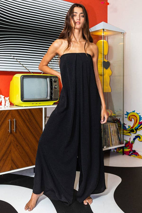 Black Strapless Flowy Jumpsuit