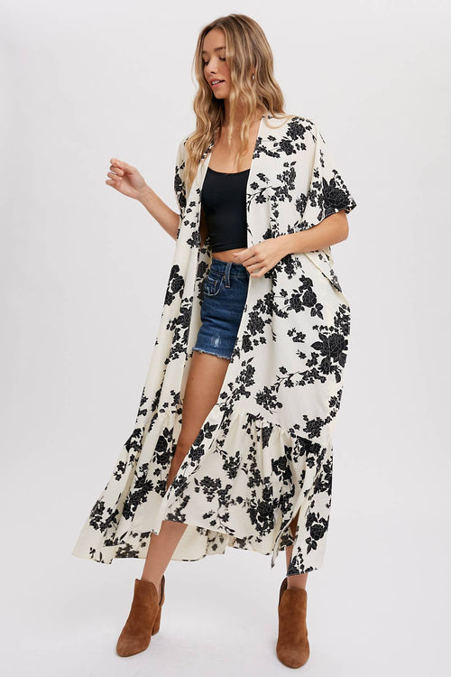 FLORAL PRINT MAXI KIMONO