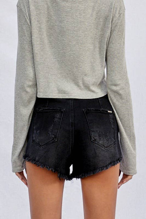 High Waisted Black Denim Shorts