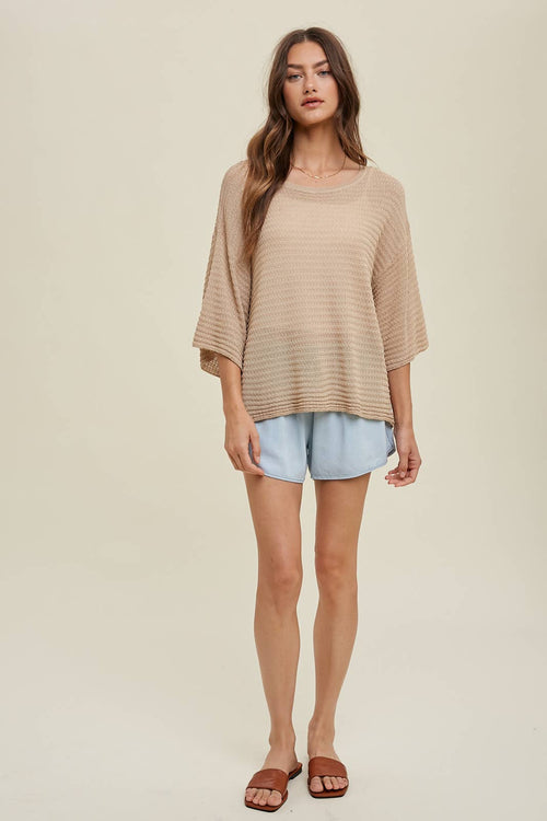 Textured Lightweight 3/4 sleeve sweater