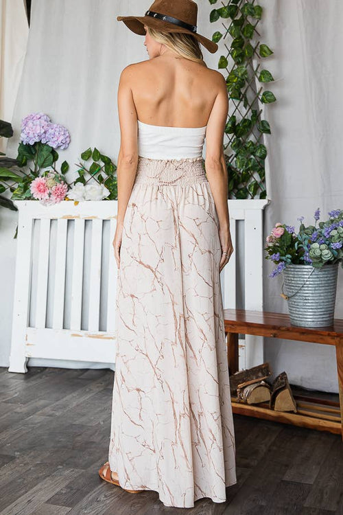 Smocked Waist Band Wide Leg Maxi Pants