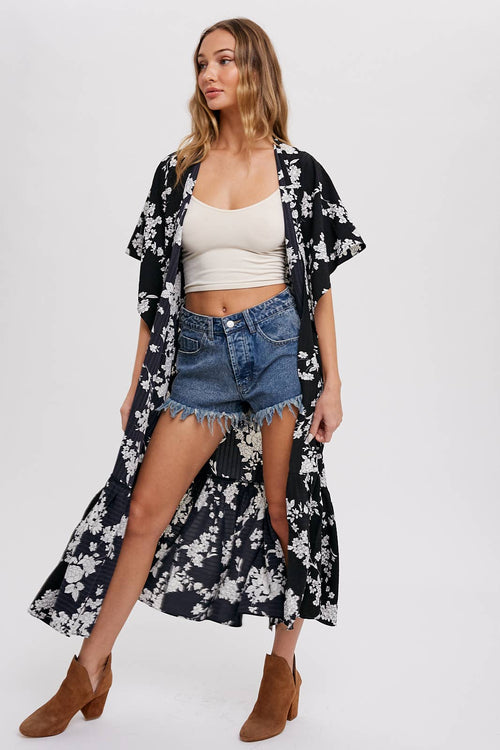 FLORAL PRINT MAXI KIMONO