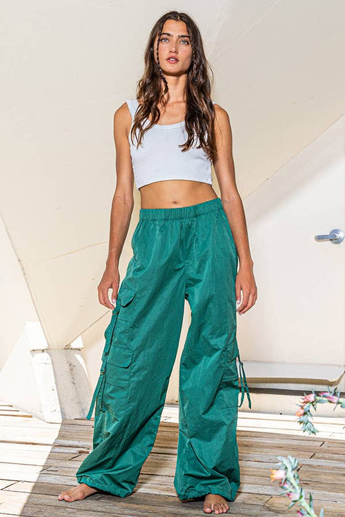 Green Solid Jogger Cargo Pants