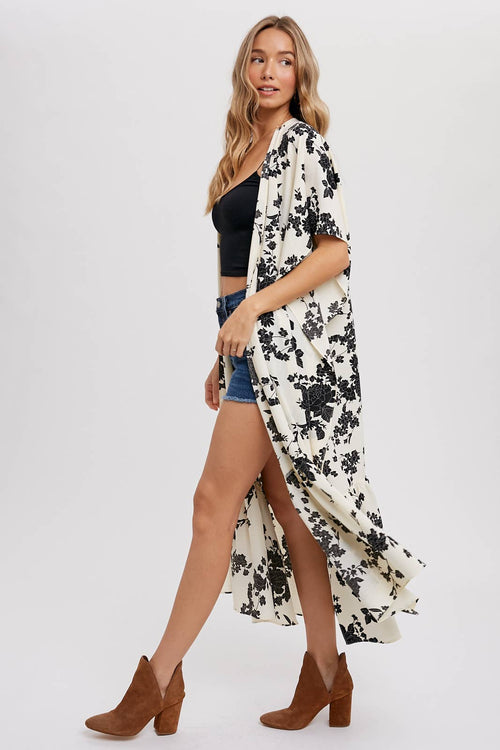 FLORAL PRINT MAXI KIMONO