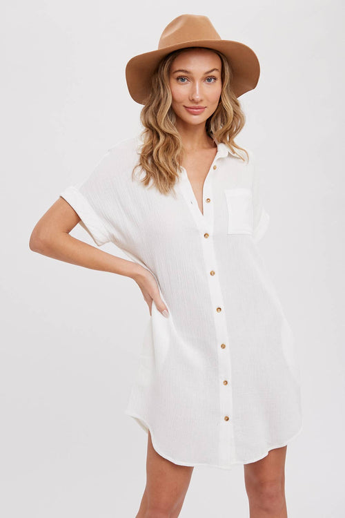 BUTTON UP SHIRT DRESS WITH POCKET