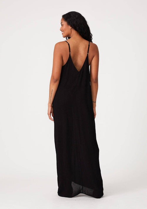 Crinkled Rayon Gauze Sleeveless V-Neck Maxi Dress