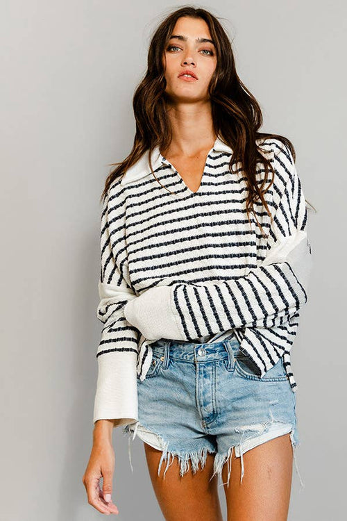 Collared Neck Stripe Top