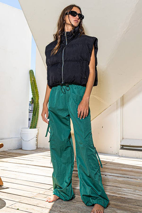 Green Solid Jogger Cargo Pants