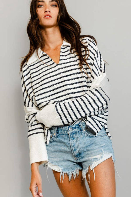 Collared Neck Stripe Top