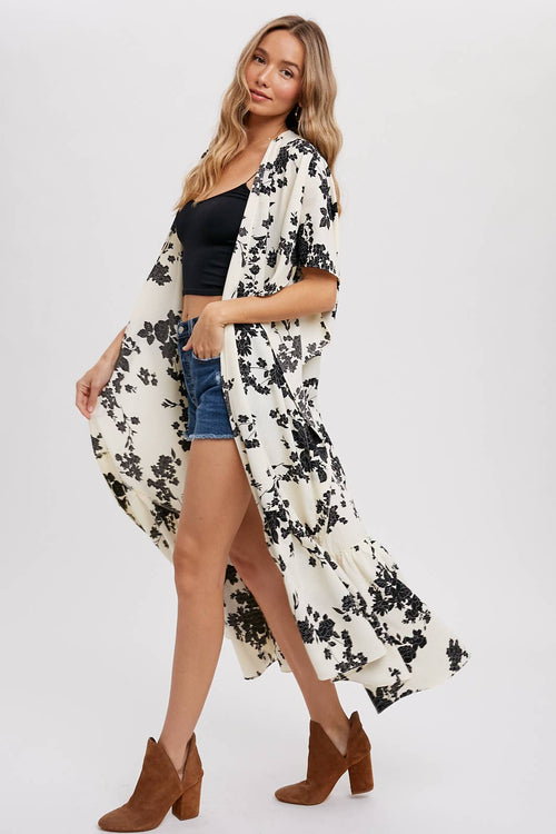 FLORAL PRINT MAXI KIMONO