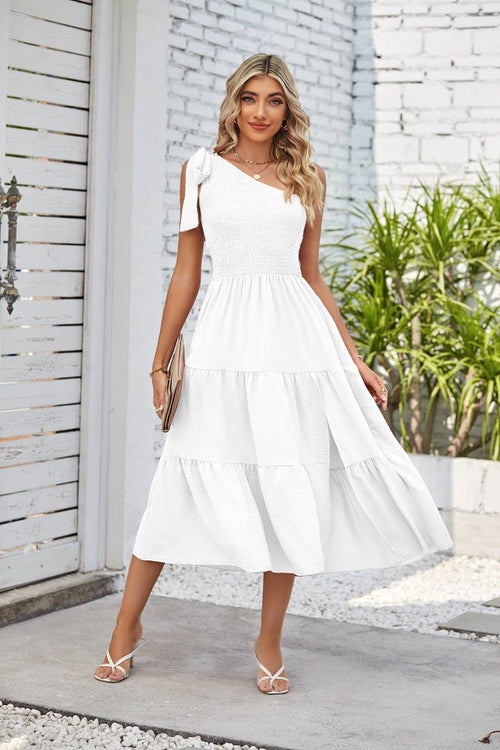 One Shoulder Pleating Layered Dress