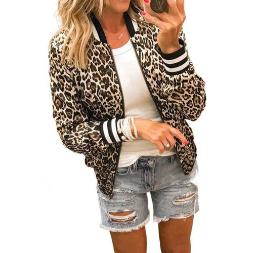 Leopard Printed Zip Up Bomber Jacket