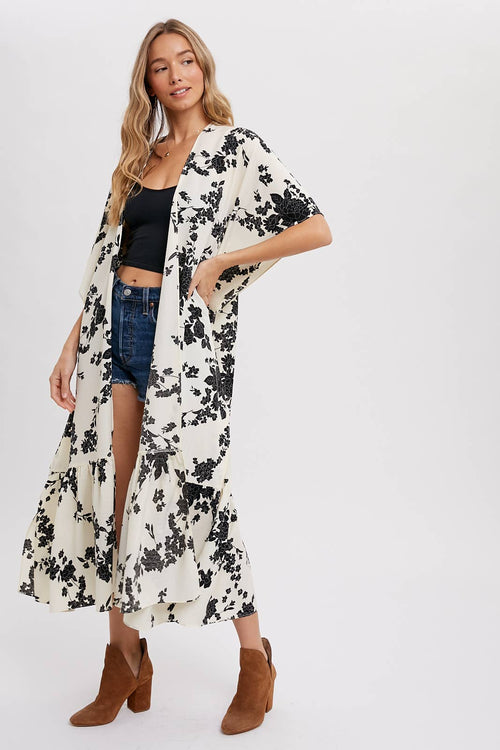 FLORAL PRINT MAXI KIMONO