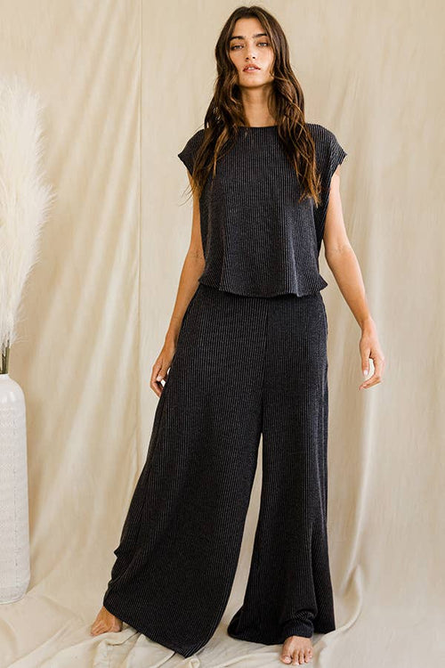 Open Front Wide Leg Textured Jumpsuit