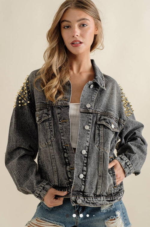 Denim Jacket with Gold Studs