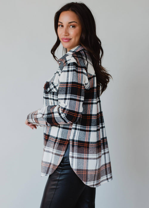 Black, Cream & Orange Plaid Flannel