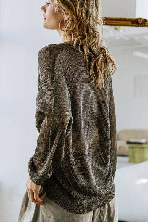 Metallic thread knitted zip up sweater