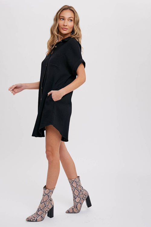 BUTTON UP SHIRT DRESS WITH POCKET