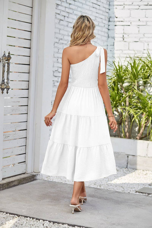 One Shoulder Pleating Layered Dress