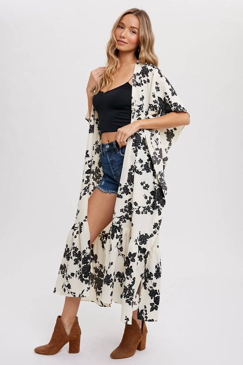 FLORAL PRINT MAXI KIMONO