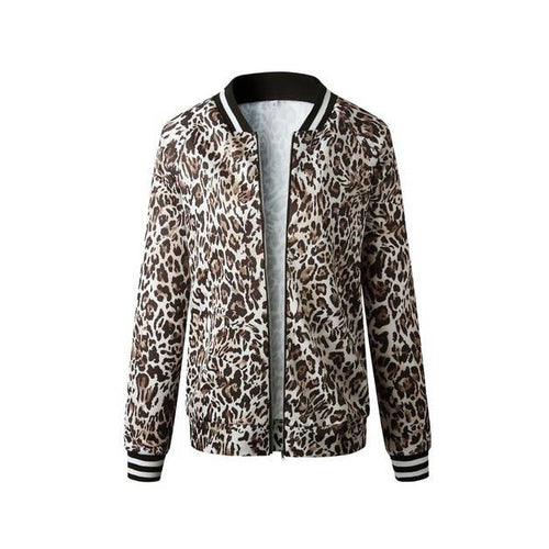 Leopard Printed Zip Up Bomber Jacket