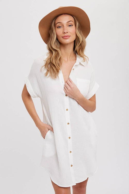 BUTTON UP SHIRT DRESS WITH POCKET