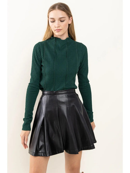 Ces Femme Black Pleated Mini Vegan Leather Skirt