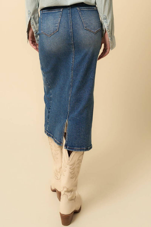 DENIM CROSSOVER MIDI SKIRT