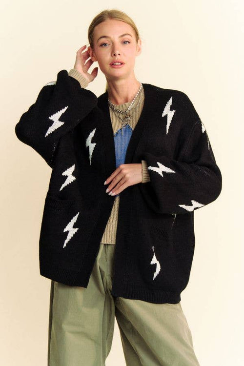 LIGHTNING BOLT OVERSIZED OPEN SWEATER CARDIGAN